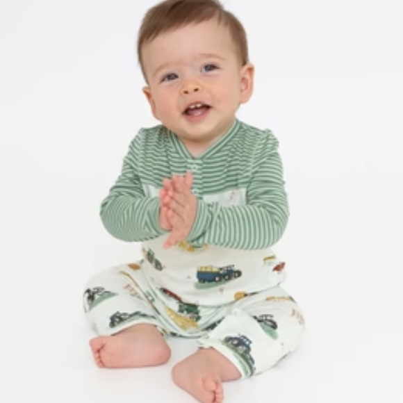 Angel Dear Other - Angel Dear Farm Machines bamboo contrast sleeve romper 12 - 18 Mos